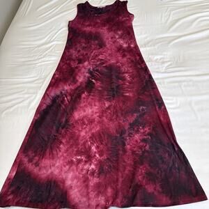 Annalee + Hope Tie Dye Maroon Maxi Dress Sleeveless Hippie Festival Medium EUC